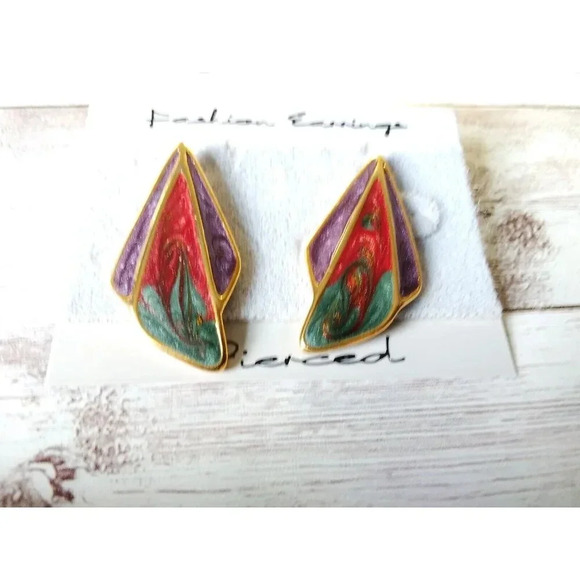 Unbranded Jewelry - Gorgeous 1980s Multicolor Wingtip Earrings New But Vintage